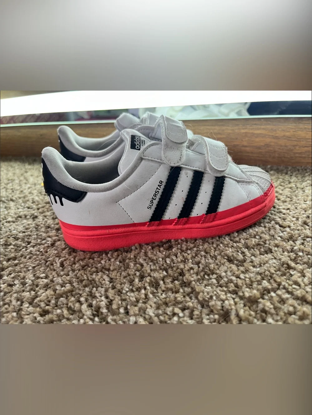 adidas Kids Superstar Velcro Sneakers - White, Black & Red - Picture 1 of 3